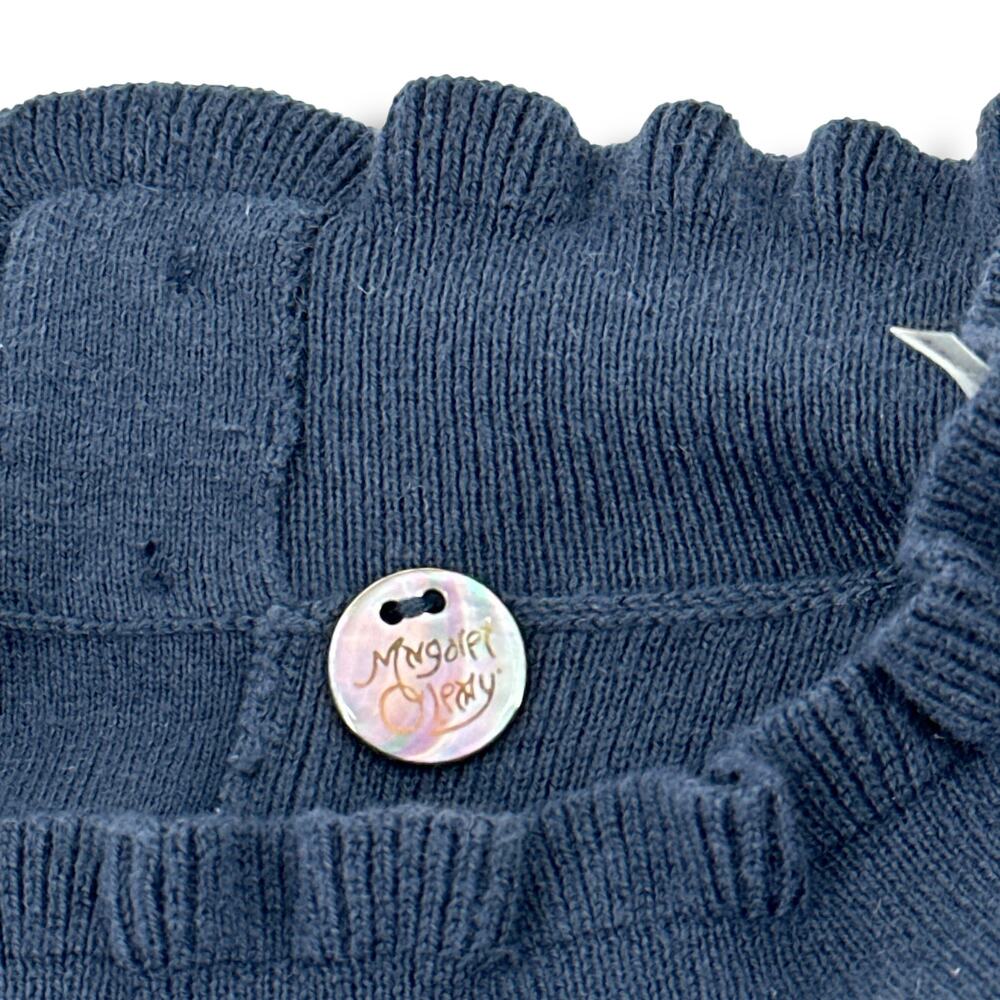 Margaret O'Leary Leila Button Cuff Ruffled Mock Neck Sweater Sz S Slate Blue - Picture 7 of 8